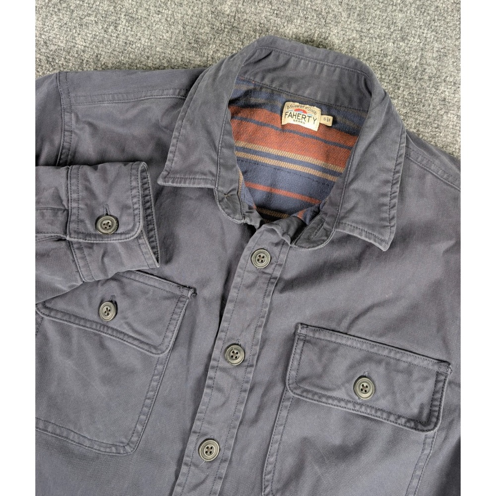 Faherty Stretch Blanket Lined CPO Shacket Mens Small Navy‎ Blue Button Up